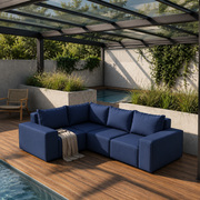 Ecksofa GARTEN Gartenmöbel Terrasse wasserdicht OUTDOOR, Dunkelblau