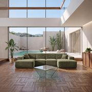 Ecksofa LUGA U L 379 cm mit Knöpfen Chenille Stoff Olivgrün (Perfect Harmony 39)