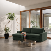 Ecksofa FARO MINI – kompaktes Schlafsofa mit Stauraum, leichter Konstruktion und weichem Cordstoff POSO, Grün Poso 14