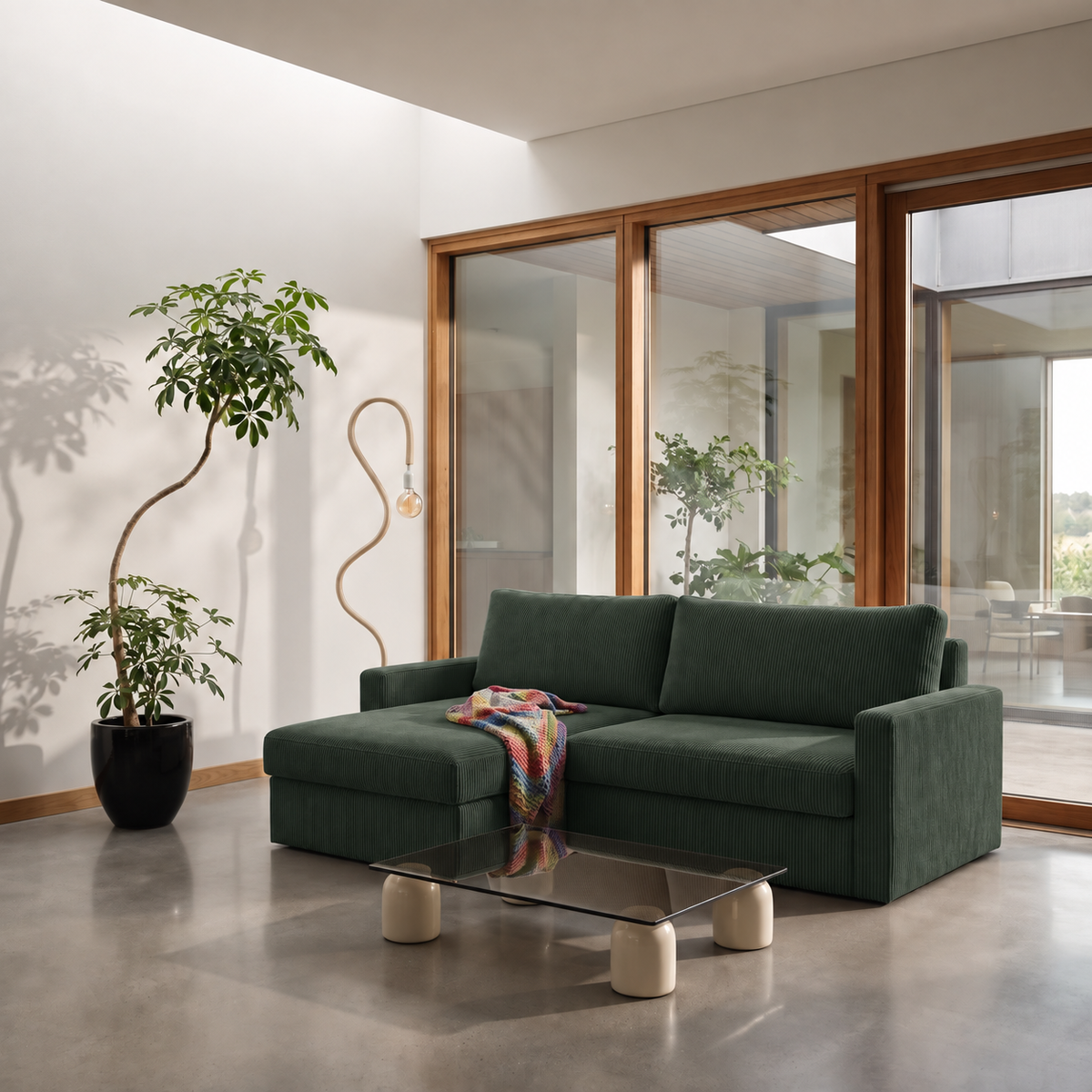 Ecksofa FARO MINI – kompaktes Schlafsofa mit Stauraum, leichter Konstruktion und weichem Cordstoff POSO, Grün Poso 14