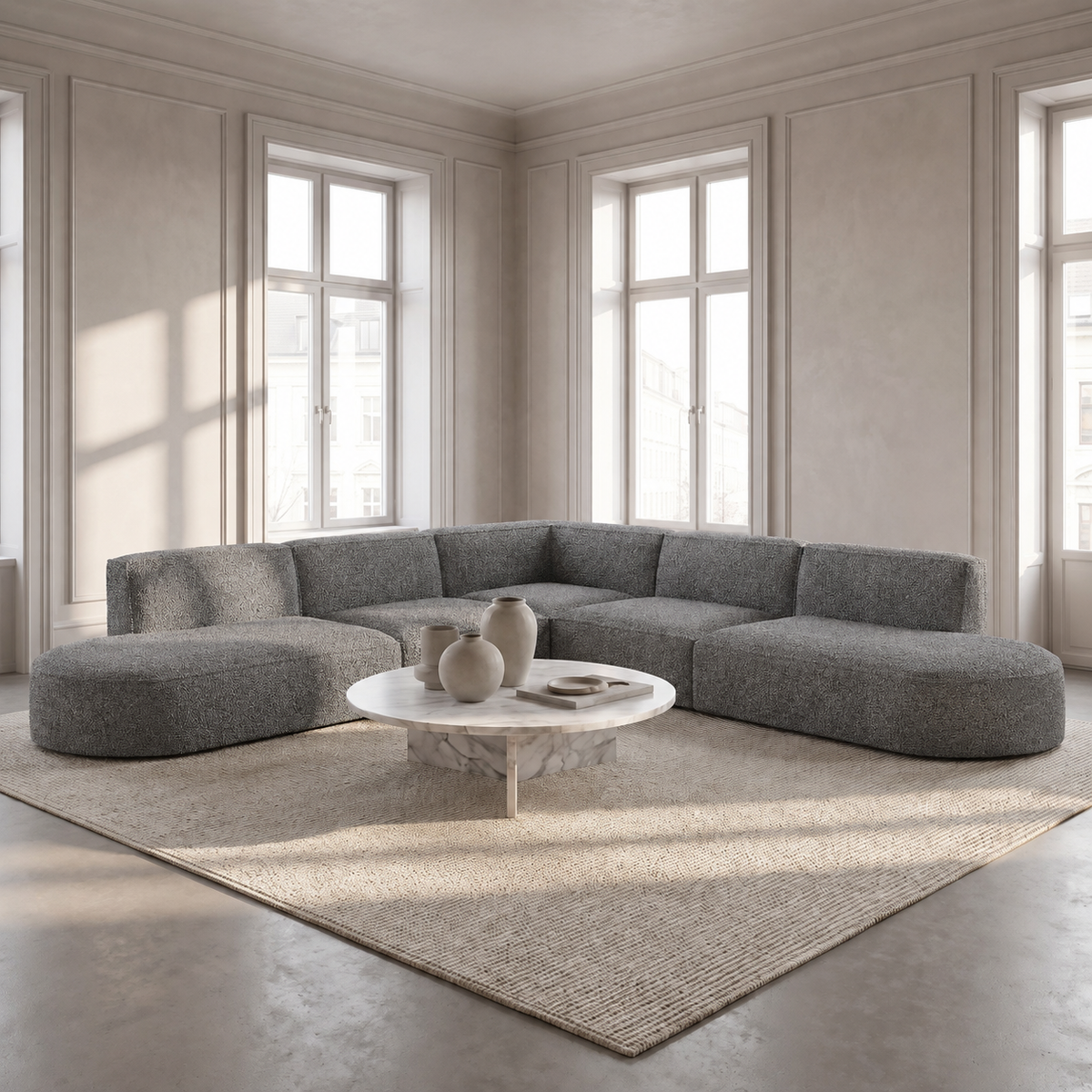 Ecksofa PARMA CORNER 276×276 cm – komfortabel, breit & universal für jedes Wohnzimmer - BOUCLÉ Grau (Loop 18)
