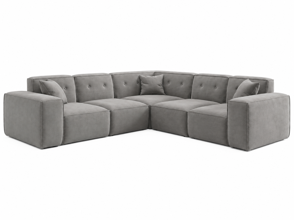 Ecksofa LUGA CORNER 250x250 cm - Symmetrisch, Stilvolle Knöpfe, HR-Schaum & Stoff Velvet Opera, Grau