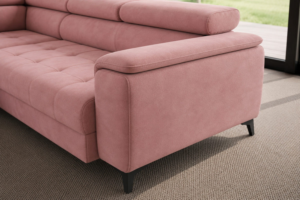 Ecksofa CHIVAS mit Relaxfunktion, verstellbarer Sitztiefe & Kopfstützen - Rosa (Riviera 62)