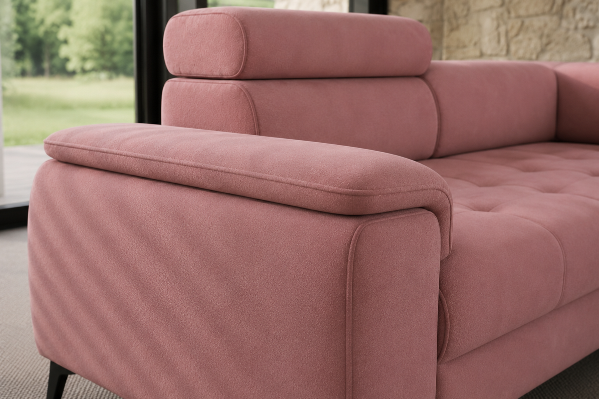 Ecksofa CHIVAS mit Relaxfunktion, verstellbarer Sitztiefe & Kopfstützen - Rosa (Riviera 62)