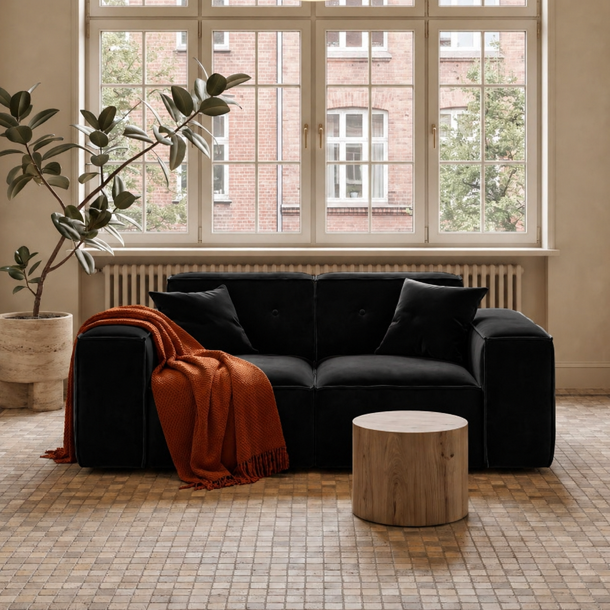Sofa LUGA 186 cm | 2-Sitzer | Samt Velvet Opera | Schwarz