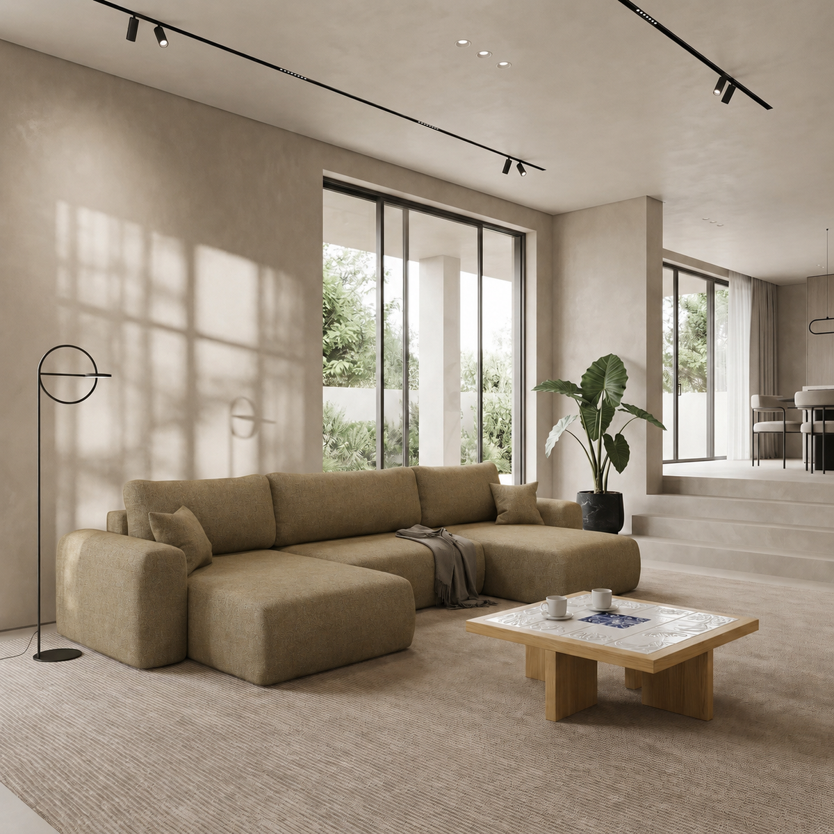 Ecksofa CAPRI U Wohnlandschaft mit Schlaffunktion Bettkasten Olivgrün Universall (Neve 17)