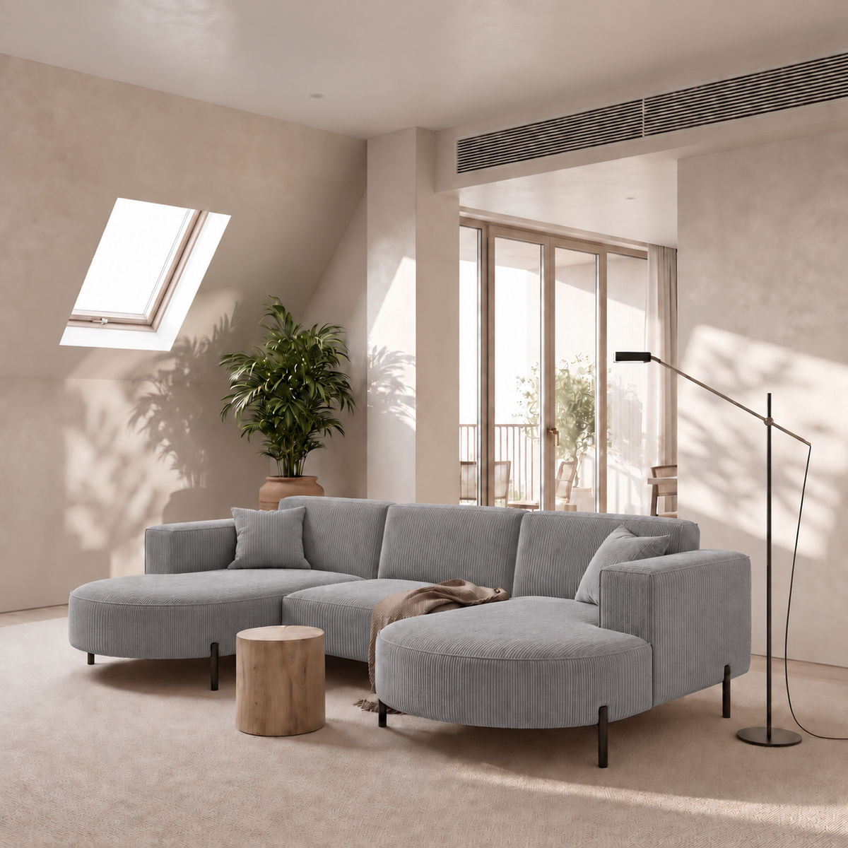 PARMA U HILLS Ecksofa – Komfortables Sofa mit Scala Cordstoff, modernes Design, 299 cm - Ash, Grau