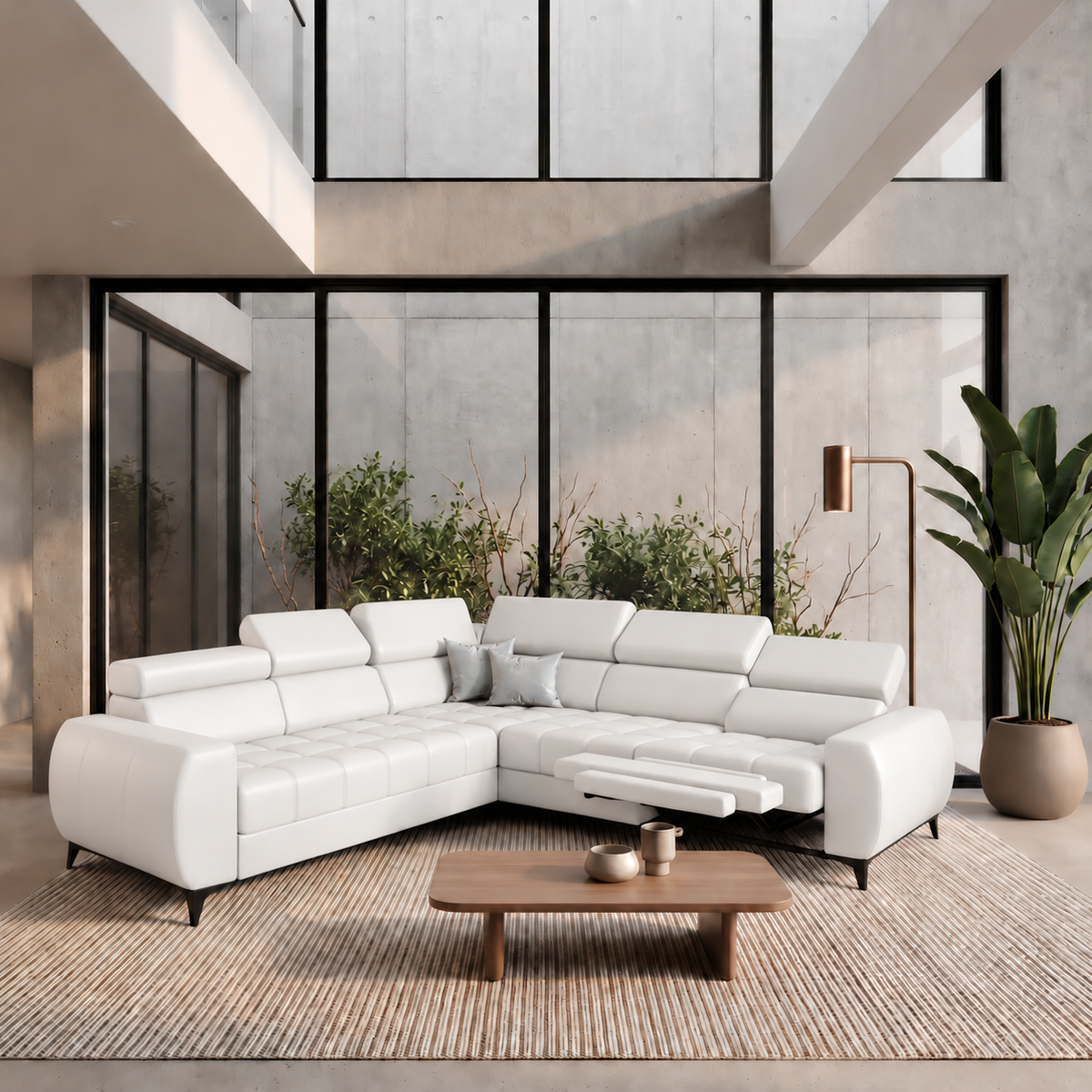 PORTO II RELAX Ecksofa in Weiß, Echtleder