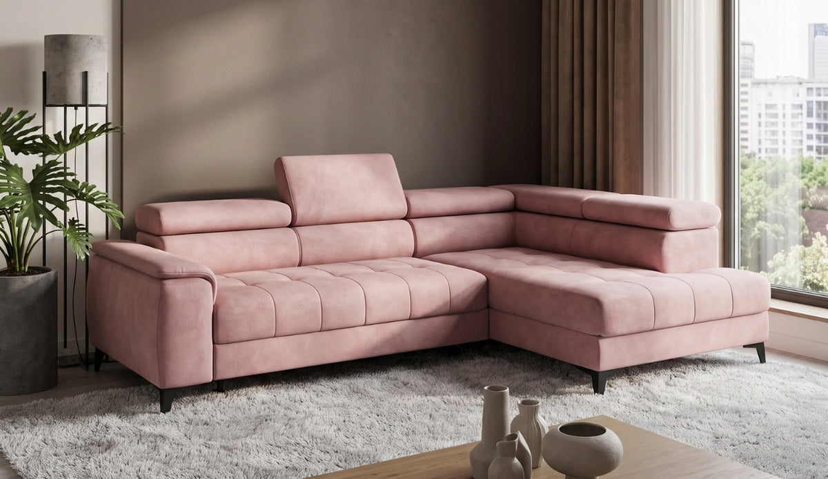 Ecksofa CHIVAS mit Relaxfunktion, verstellbarer Sitztiefe & Kopfstützen - Rosa (Riviera 62)