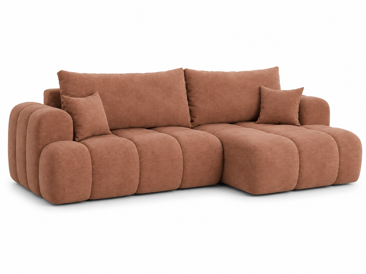 Ecksofa TREVIO L-Form mit Schlaffunktion und Bettkasten, Wolken-Design - Orange, Stoff Cremona 52