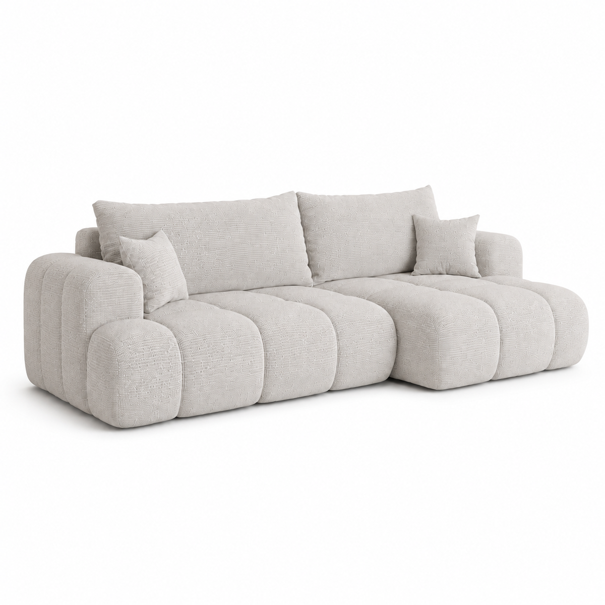 Ecksofa TREVIO L-Form mit Schlaffunktion und Bettkasten, Wolken-Design - Grau, Stoff Cremona 85
