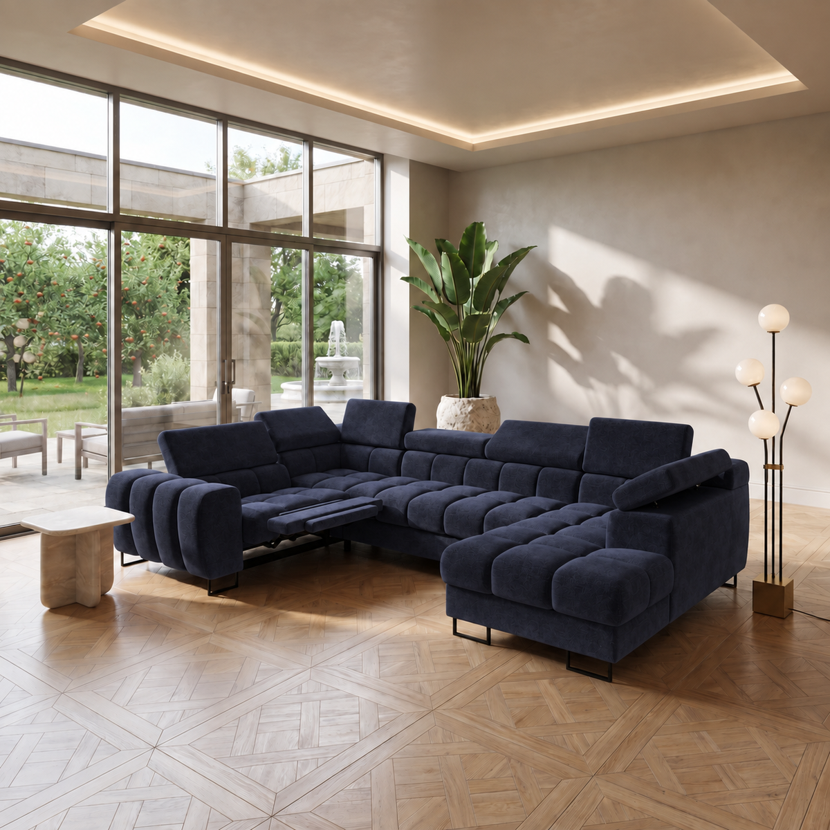 Ecksofa ASPEN MAX II RELAX 198x350x170 cm Bettkasten Schlaffunktion U-form Dunkelblau (Terra 76)