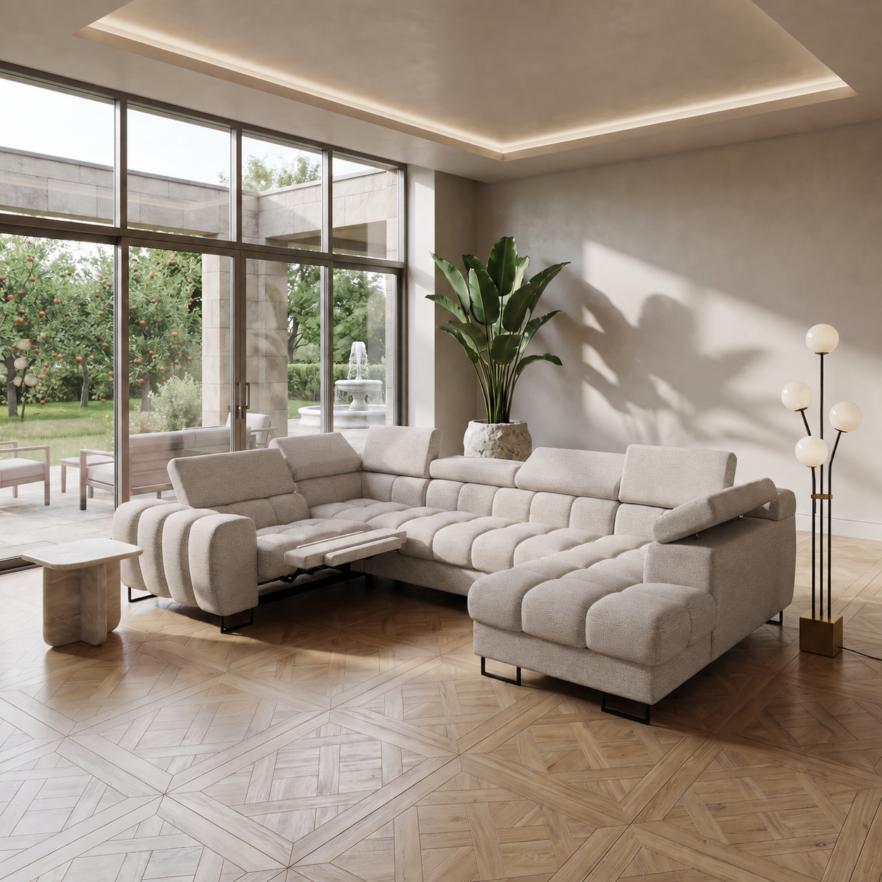 ASPEN MAX II RELAX U-Sofa in Hellgrau, Stoff Gemma 80