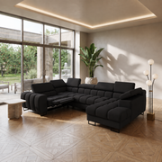 Ecksofa ASPEN MAX II RELAX Ledersofa 198x350x170 cm U-form Schlaffunktion Bettkasten Schwarz (K-70)