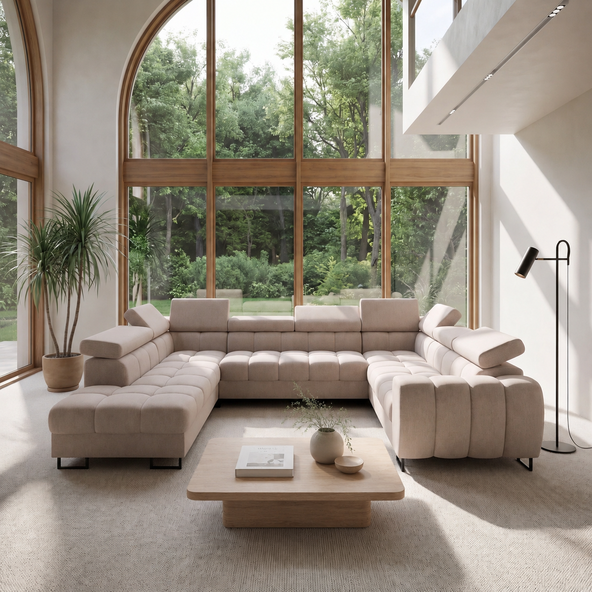 Ecksofa ASPEN MAX I Schlaffunktion zwei Bettkasten 265x350x225 cm U-form Beige (Gemma 04)