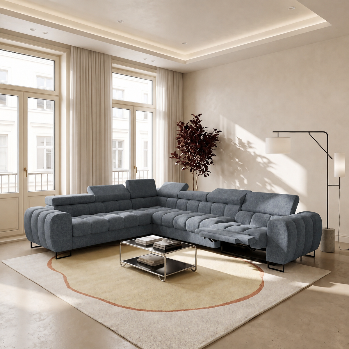 ASPEN MAX RELAX Ecksofa in Blau, Stoff Gemma 77