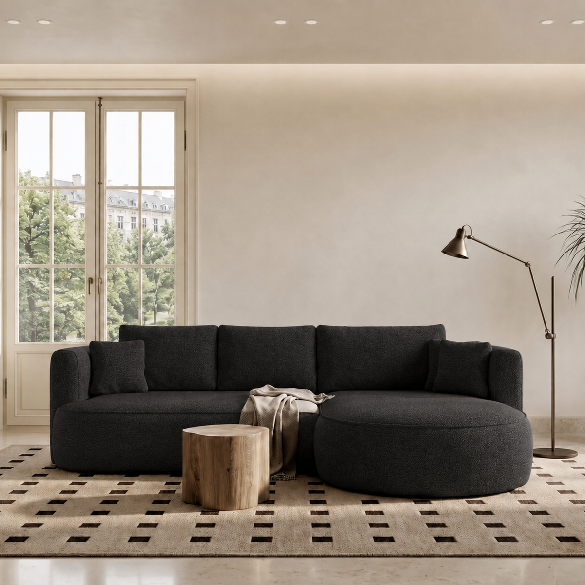 Ecksofa FIORE mit Schlaffunktion und Bettkasten Schwarz (Modesto 489)