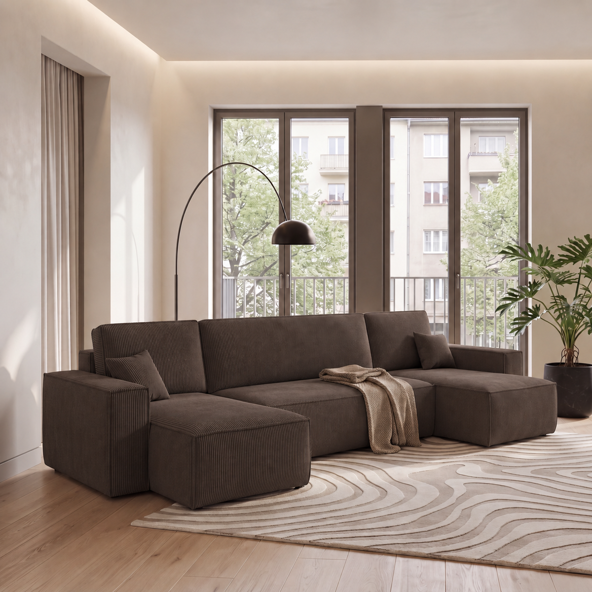 Ecksofa KARL U mit Bettkasten Schlaffunktion Braun (Poso 06)