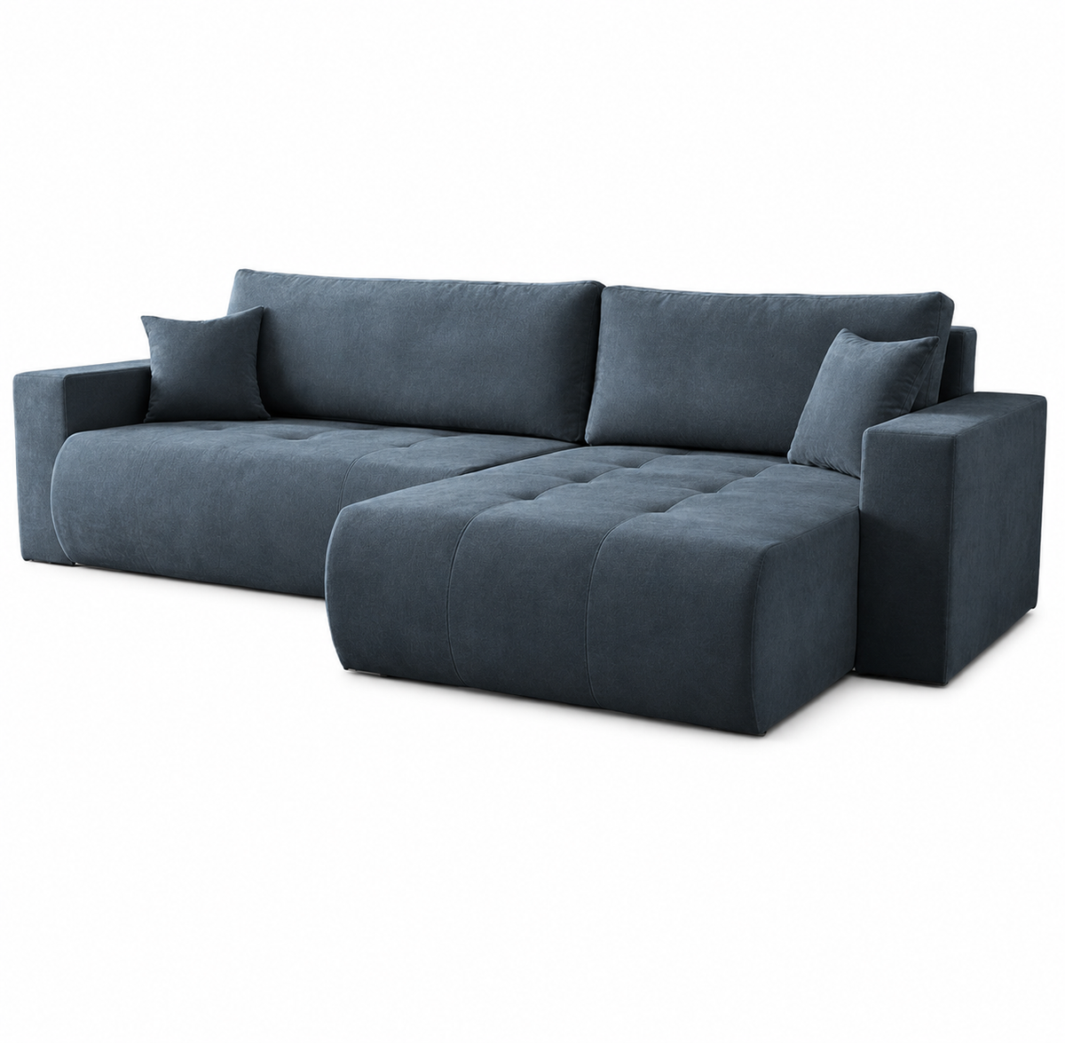 Ecksofa KORA – Modernes, komfortables Sofa mit Schlaffunktion und Stauraum für Wohnzimmer - Dunkelblau (Wind 77)