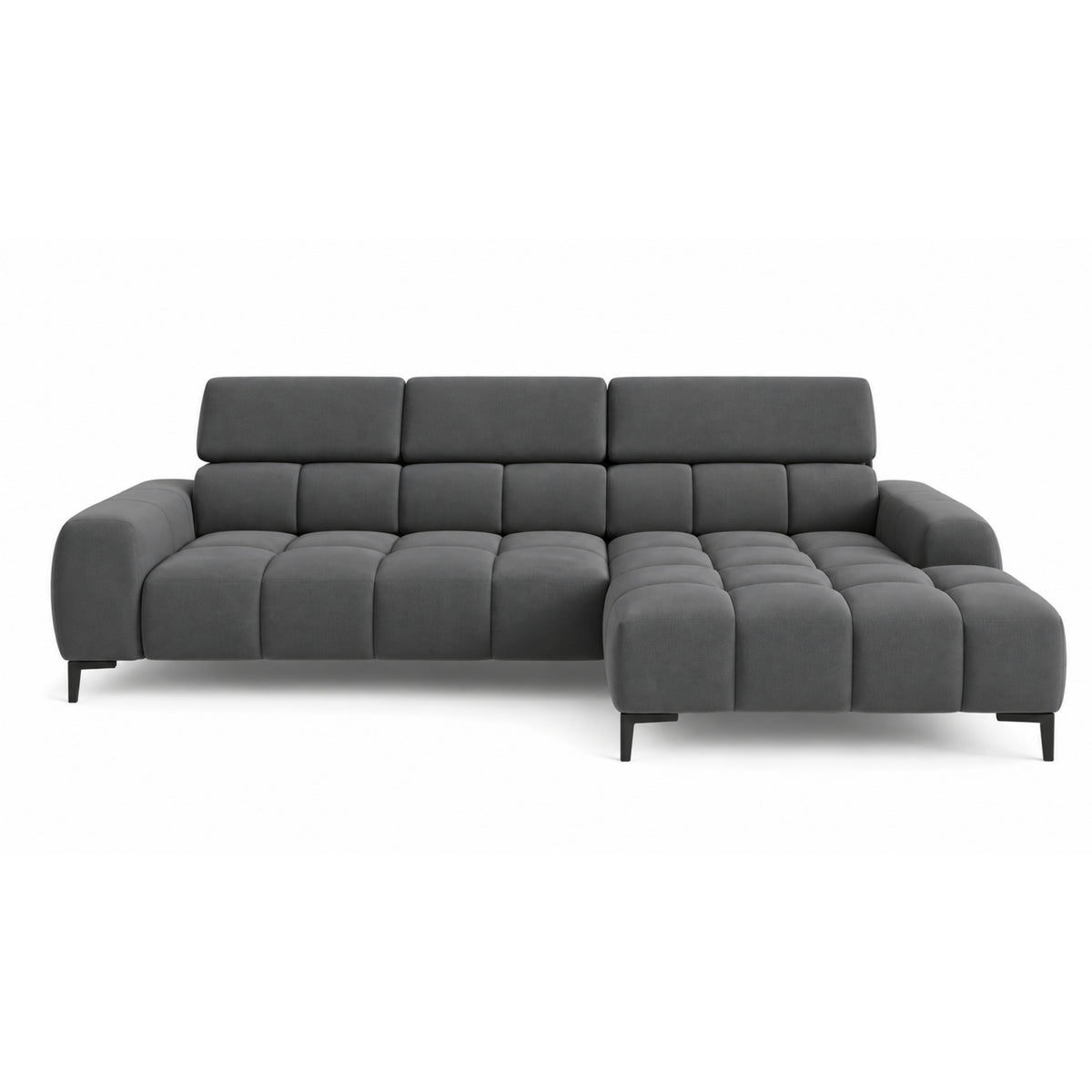 Ecksofa PLAZA MINI mit Relaxfunktion und elektrischer Sitztiefenverstellung – modern & komfortabel, Samt Solar 96 - Dunkelgrau