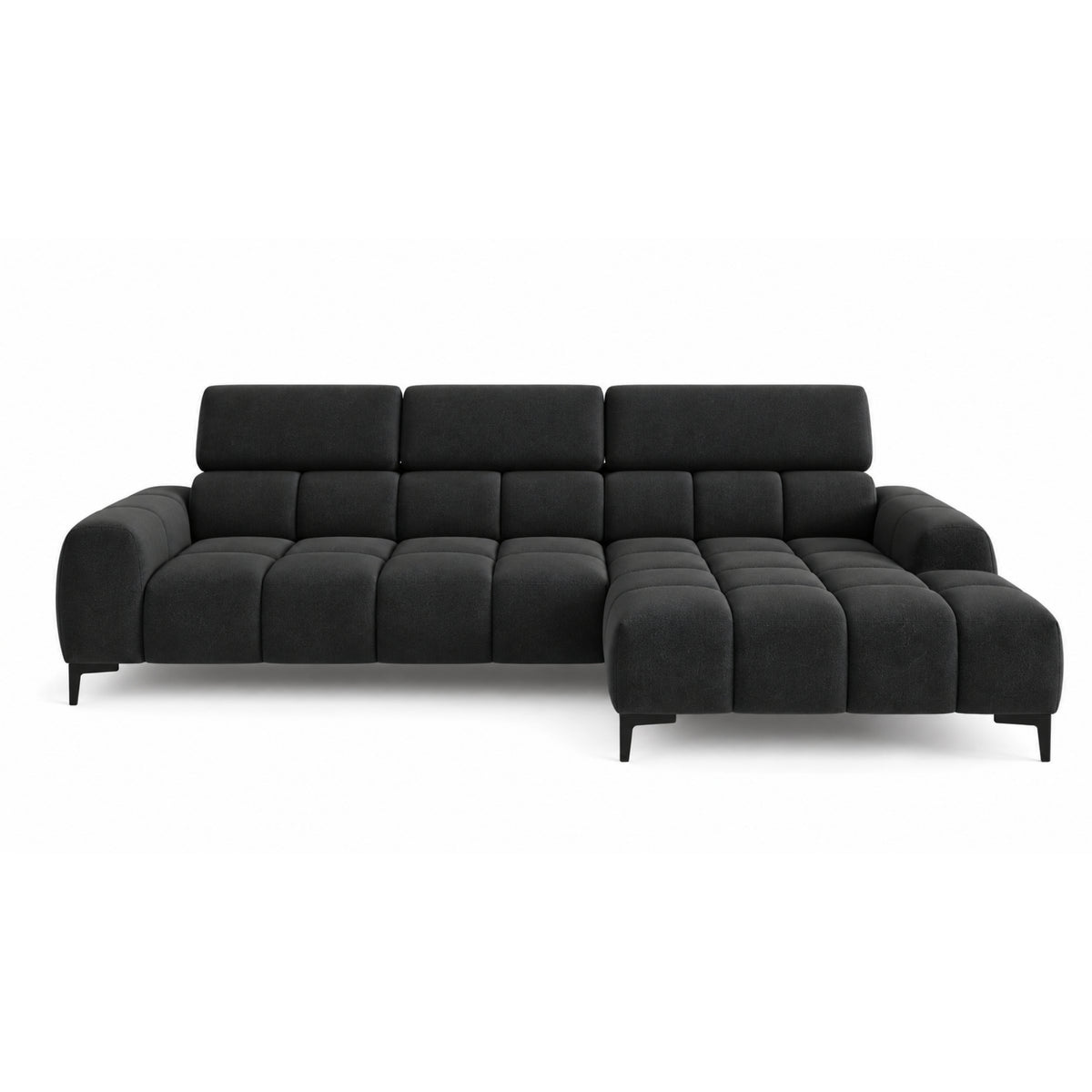 Ecksofa PLAZA MINI mit Relaxfunktion und elektrischer Sitztiefenverstellung – modern & komfortabel, Samt Solar 99 - Schwarz