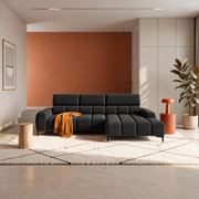 Ecksofa PLAZA MINI mit Relaxfunktion und elektrischer Sitztiefenverstellung – modern & komfortabel, Samt Solar 99 - Schwarz