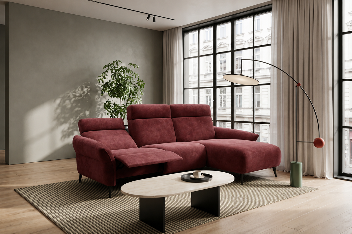 Ecksofa STEVIO – mit elektrischer Relaxfunktion, modernes Design - Dunkelblau (Aphrodite 15)