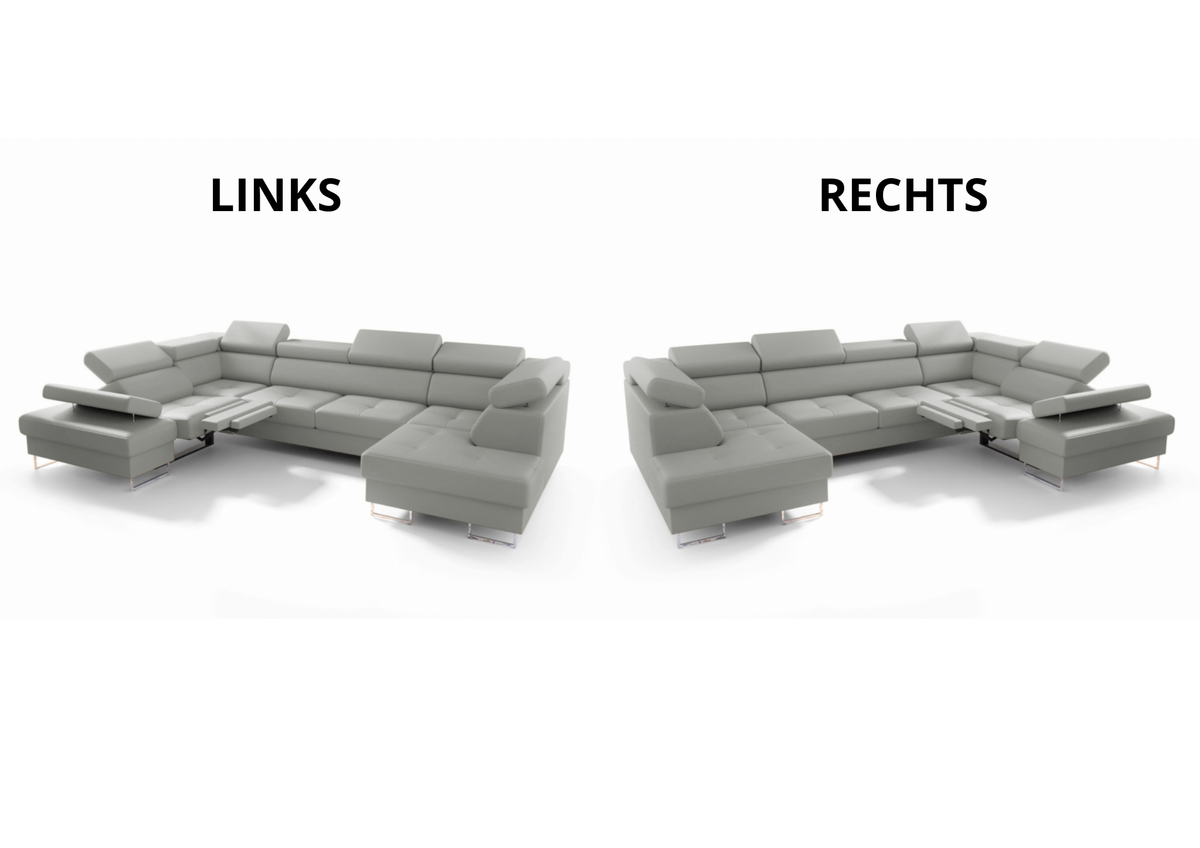 Ecksofa Leder GALAXY MAX II RELAX Ledersofa 215x350x170 cm Schlaffunktion Bettkasten Relaxfunktion - Hellgrau U-24