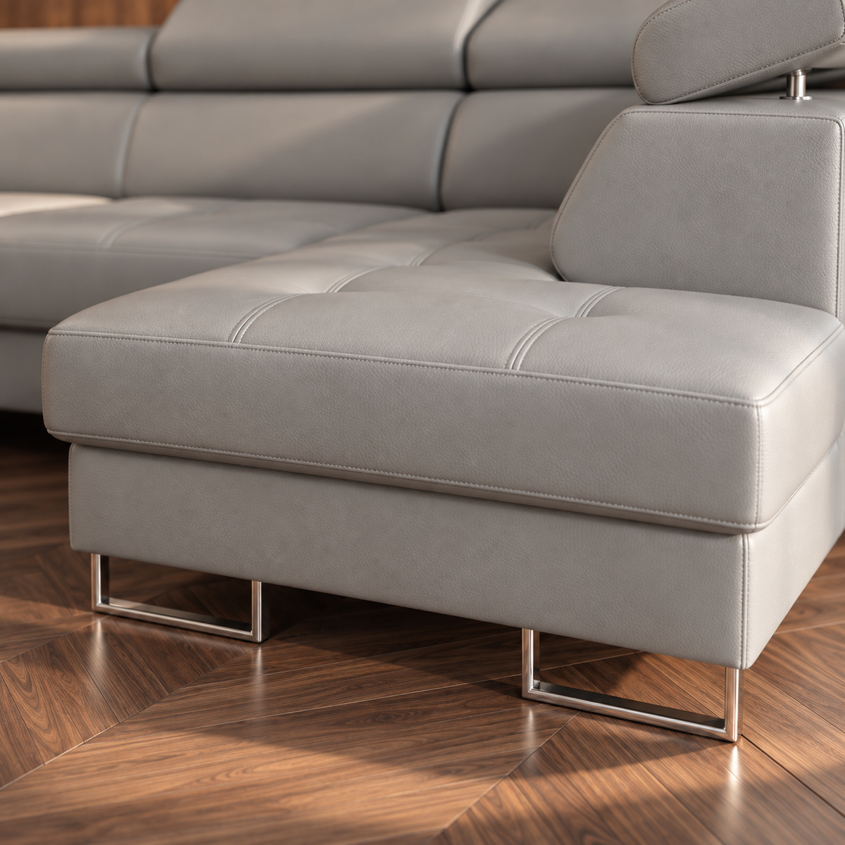 Ecksofa Leder GALAXY MAX II RELAX Ledersofa 215x350x170 cm Schlaffunktion Bettkasten Relaxfunktion - Hellgrau U-24