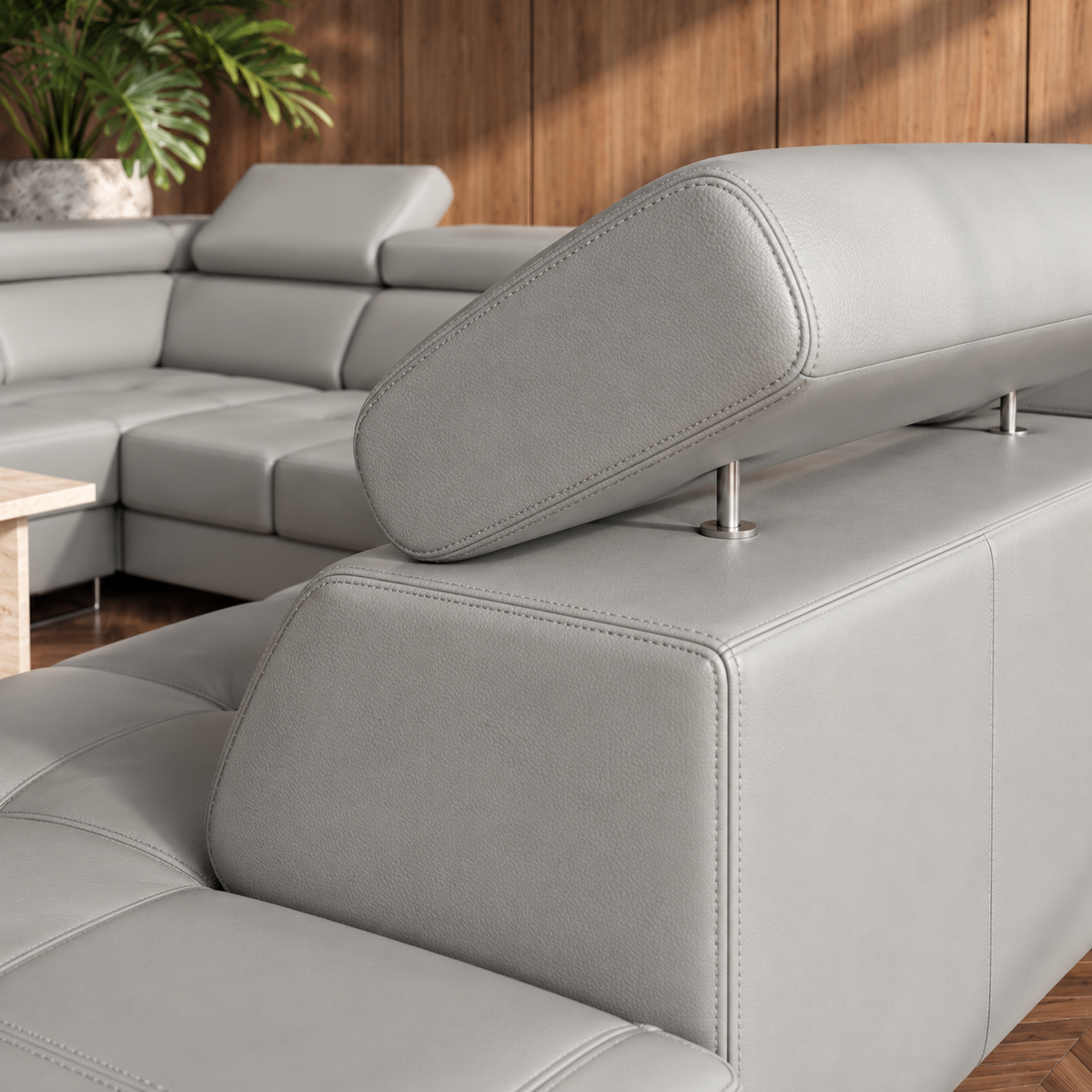 Ecksofa Leder GALAXY MAX II RELAX Ledersofa 215x350x170 cm Schlaffunktion Bettkasten Relaxfunktion - Hellgrau U-24
