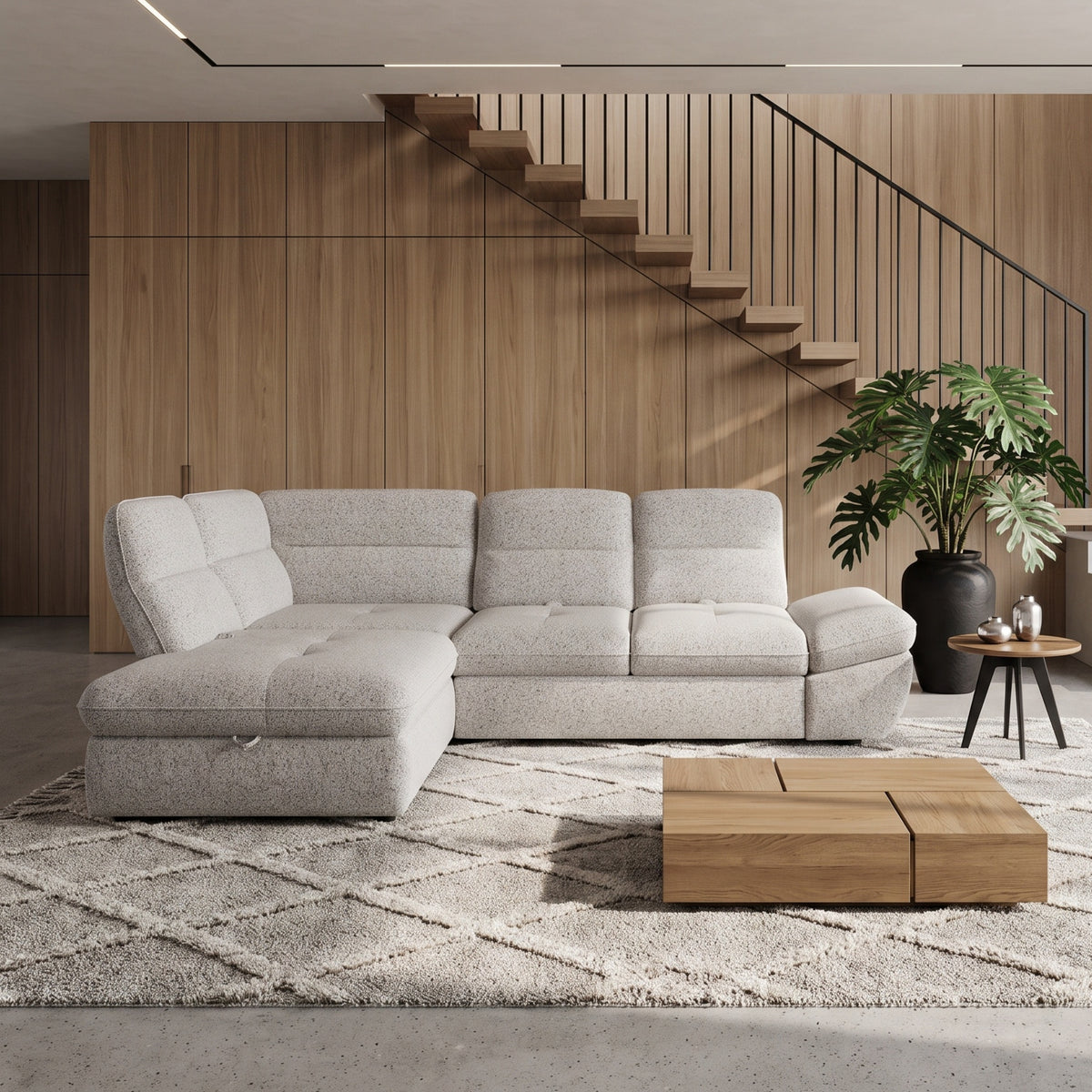 Ecksofa GALIANO L mit Schlaffunktion, Bettkasten & verstellbarer Rückenlehne – Komfort & Design vereint - Weiß-Schwarz