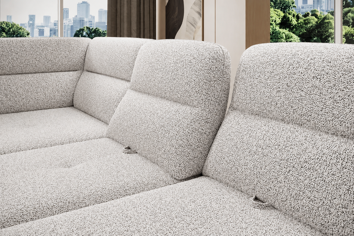 Ecksofa GALIANO L mit Schlaffunktion, Bettkasten & verstellbarer Rückenlehne – Komfort & Design vereint - Weiß-Schwarz (Puente 06)