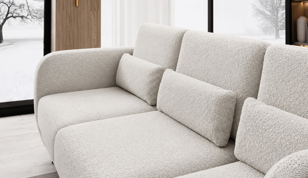 Ecksofa ILUSIO L Elektrisch Relaxfunktion verstellbare Sitztiefe Weiß Bouclé (Quelle 01)