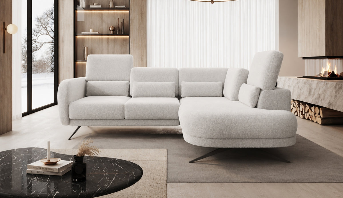 Ecksofa ILUSIO L Elektrisch Relaxfunktion verstellbare Sitztiefe Weiß Bouclé (Quelle 01)