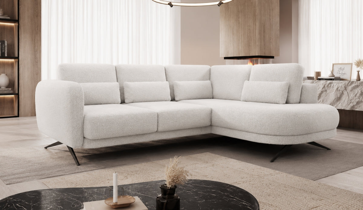 Ecksofa ILUSIO L Elektrisch Relaxfunktion verstellbare Sitztiefe Weiß Bouclé (Quelle 01)