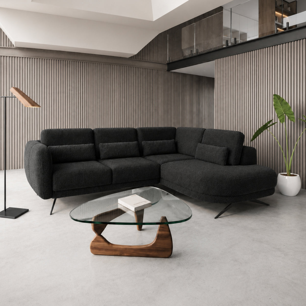 ILUSIO L Ecksofa Elektrisch verstellbare Sitztiefe Relaxfunktion Schwarz (Quelle 100)