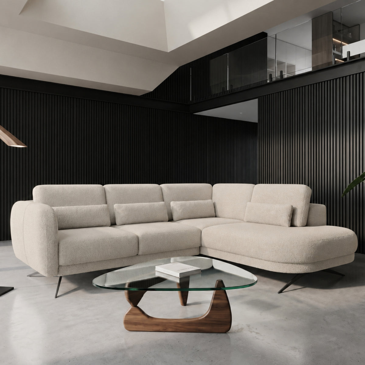 Ecksofa ILUSIO L Relaxfunktion Elektrisch verstellbare Sitztiefe Beige Bouclé (Quelle 06)