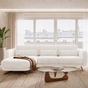 Ecksofa ILUSIO MINI Elektrisch verstellbare Sitztiefe 260 cm Relaxfunktion Weiß Bouclé (Quelle 01)