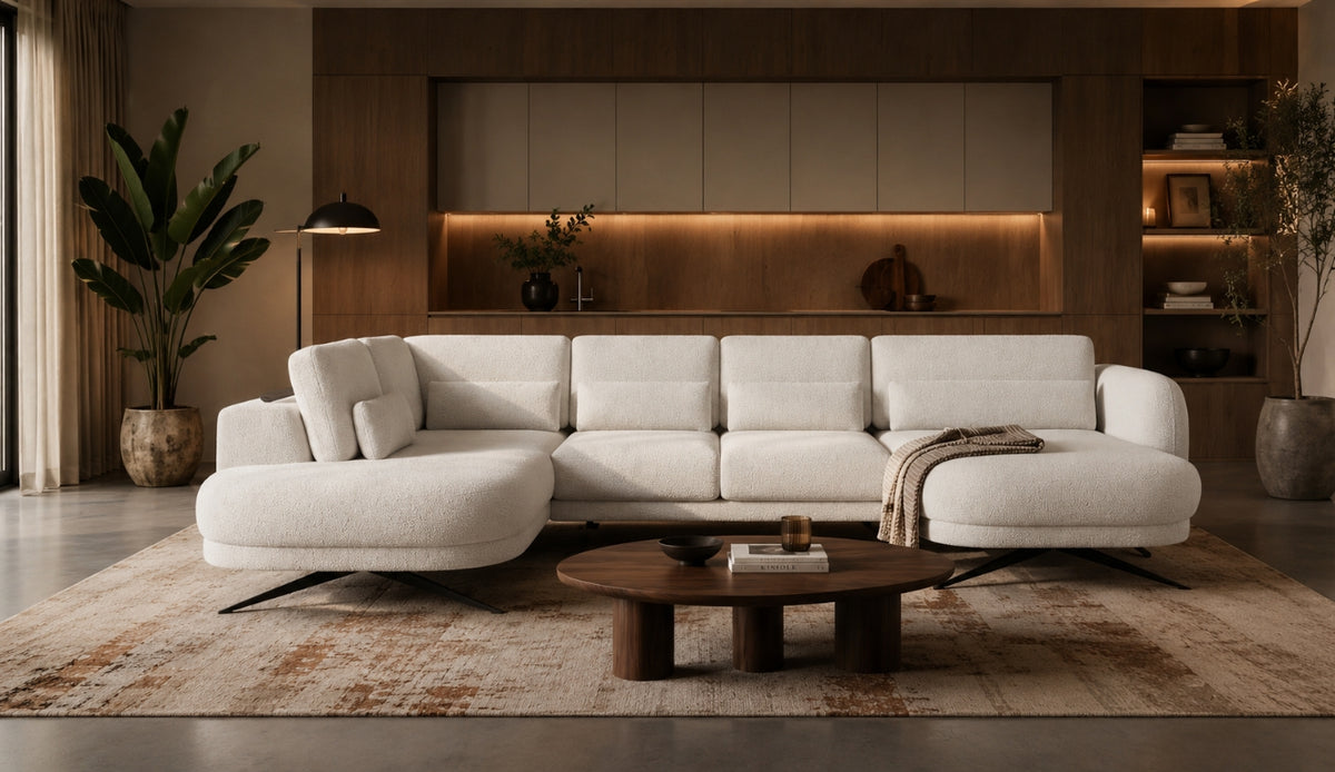 Ecksofa ILUSIO XL verstellbare Sitztiefe Elektrisch Relaxfunktion Beige Bouclé (Quelle 06)