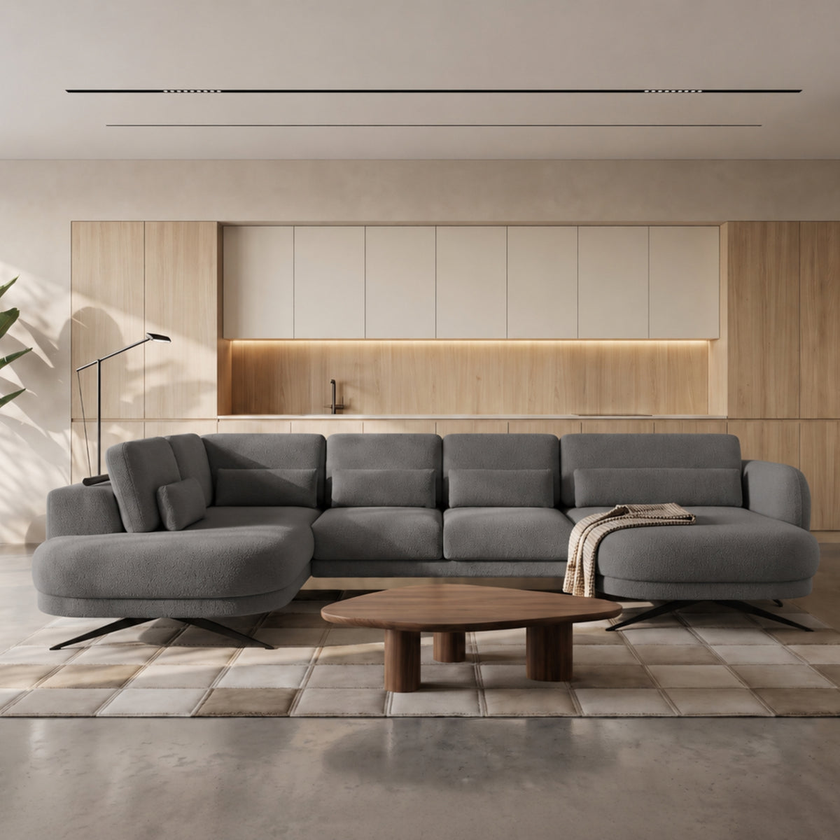 Ecksofa ILUSIO XL Relaxfunktion verstellbare Sitztiefe Elektrisch Dunkelgrau Bouclé (Quelle 92)