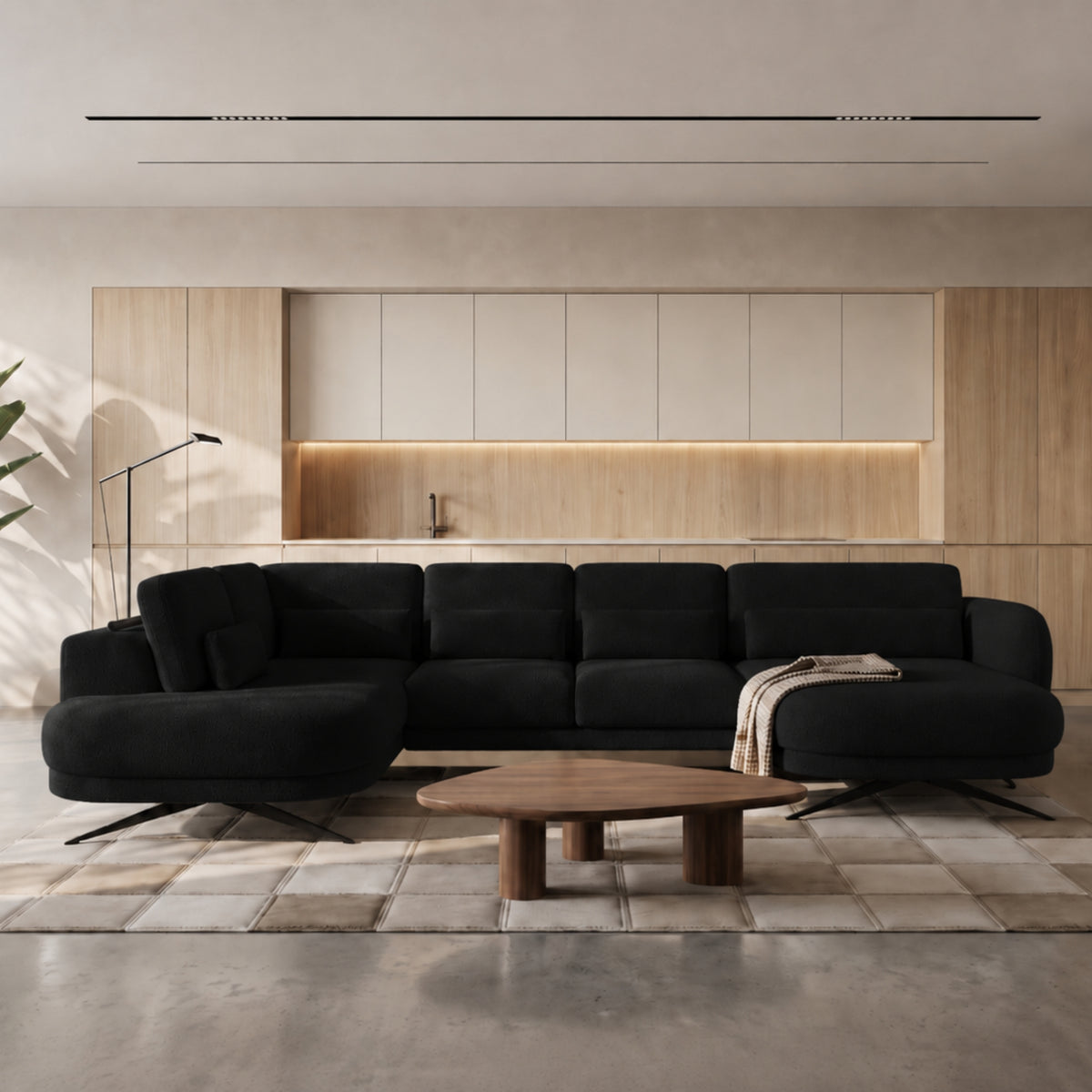 Ecksofa ILUSIO XL Relaxfunktion verstellbare Sitztiefe Elektrisch Schwarz Bouclé (Quelle 100)