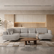 Ecksofa ILUSIO XL Relaxfunktion verstellbare Sitztiefe Elektrisch Hellgrau Bouclé (Quelle 83)
