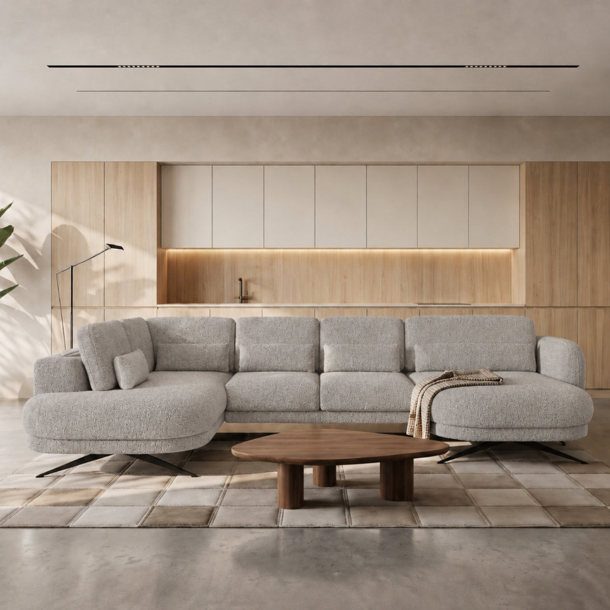 Ecksofa ILUSIO XL Relaxfunktion verstellbare Sitztiefe Elektrisch Hellgrau Bouclé (Quelle 83)