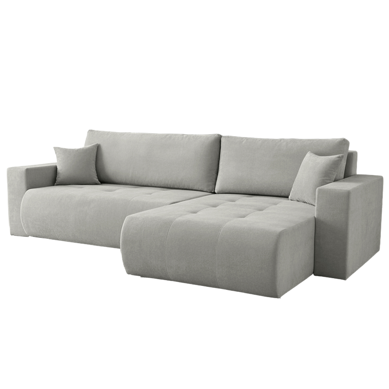 Ecksofa KORA – Modernes, komfortables Sofa mit Schlaffunktion und Stauraum für Wohnzimmer - Grau (Wind 90)