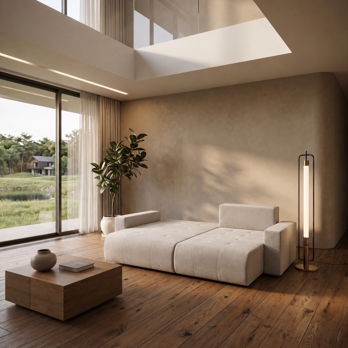 Ecksofa KORA – Modernes, komfortables Sofa mit Schlaffunktion und Stauraum für Wohnzimmer - Schwarz (Wind 99)