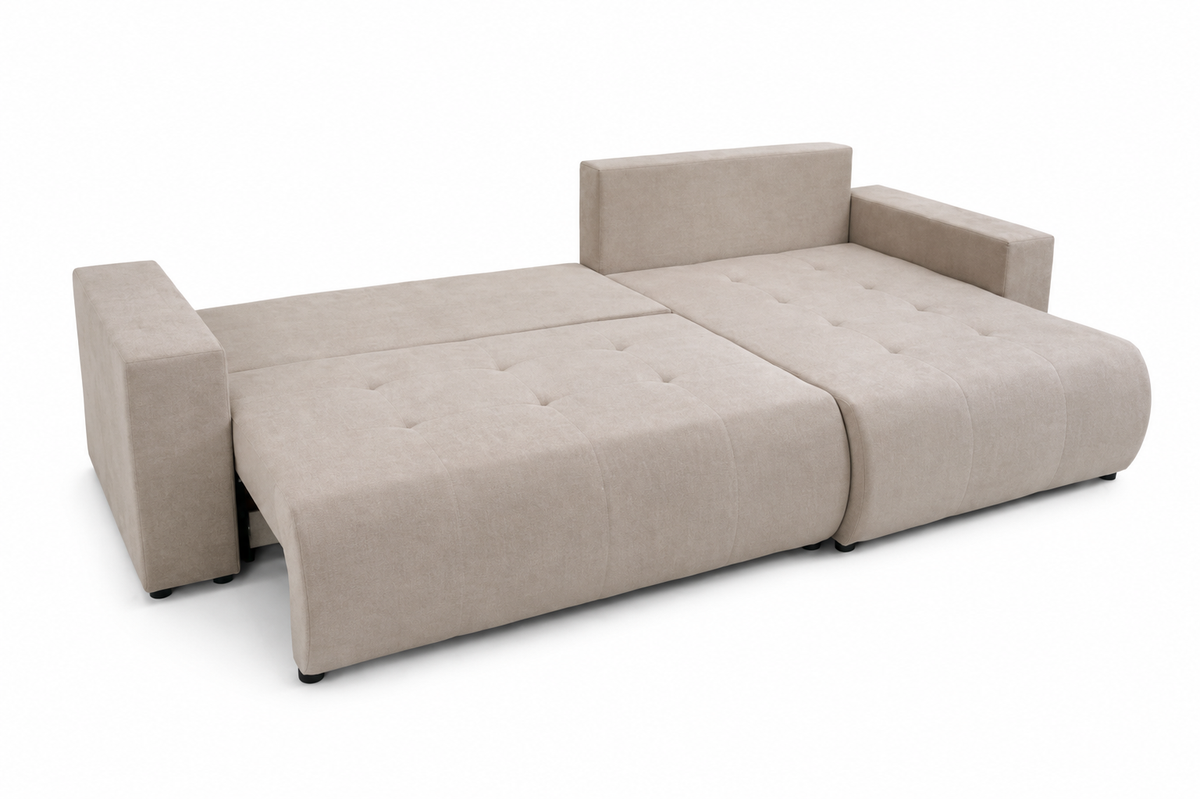 Ecksofa KORA – Modernes, komfortables Sofa mit Schlaffunktion und Stauraum für Wohnzimmer - Schwarz (Wind 99)