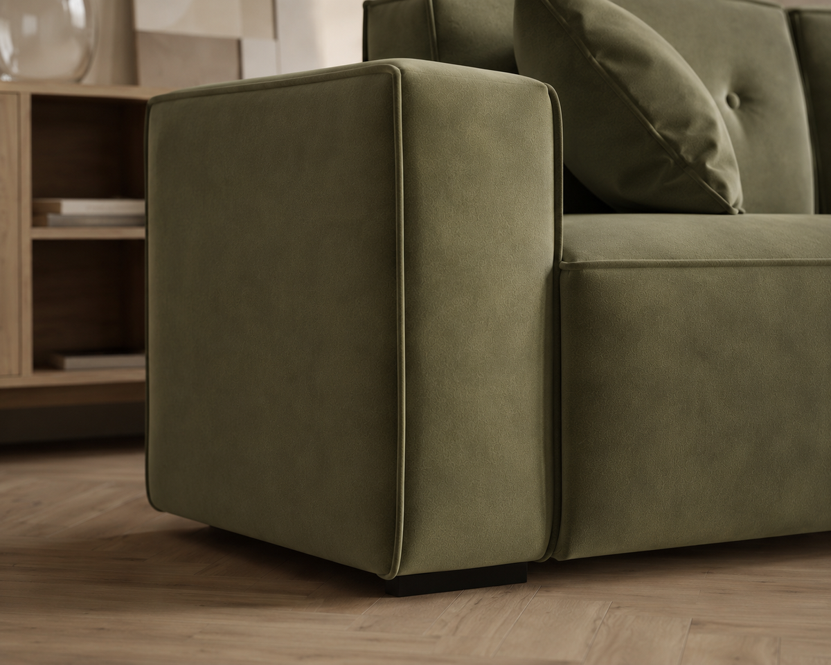 Ecksofa LUGA CORNER 250x250 cm - Symmetrisch, Stilvolle Knöpfe, HR-Schaum & Stoff Velvet Opera, Beige