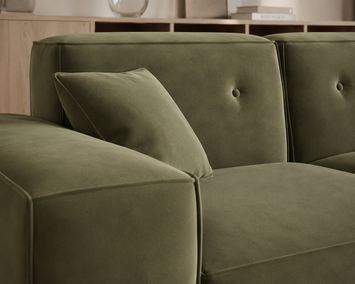 Ecksofa LUGA CORNER 250x250 cm - Symmetrisch, Stilvolle Knöpfe, HR-Schaum & Stoff Velvet Opera, Beige