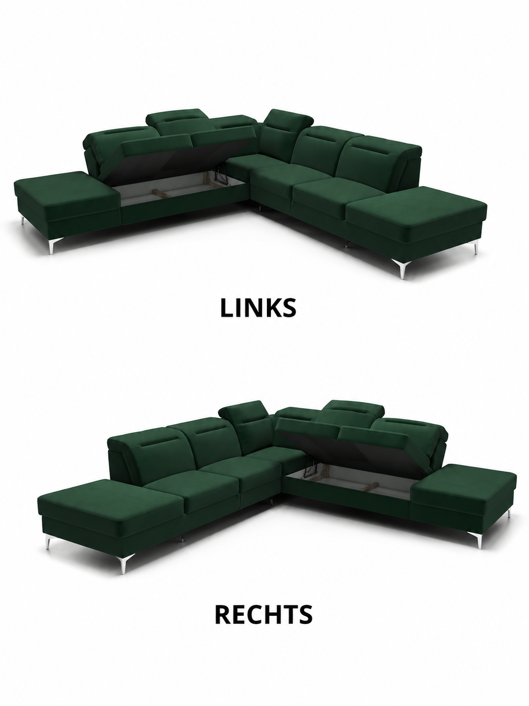 Ecksofa OSLO MAX 295x295 cm in beigem Stoff Moly 02 mit Schlaffunktion und verstellbaren Kopfstützen