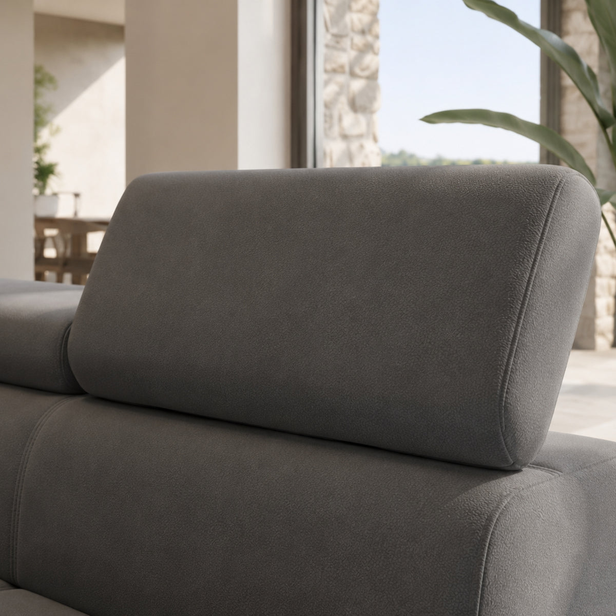 Ecksofa LIVIO – Verstellbare Kopfstützen, Schlaffunktion, Bettkasten & Matt Velvet 85 - Grau